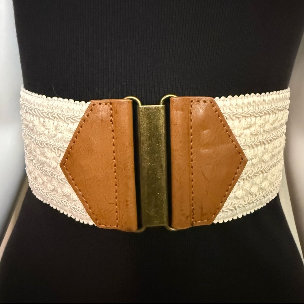 Ivory brown elastic waistband belt